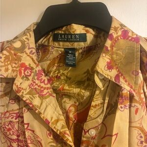 Lauren Ralph Lauren Beige Floral Button-Up Shirt with Pink Accents